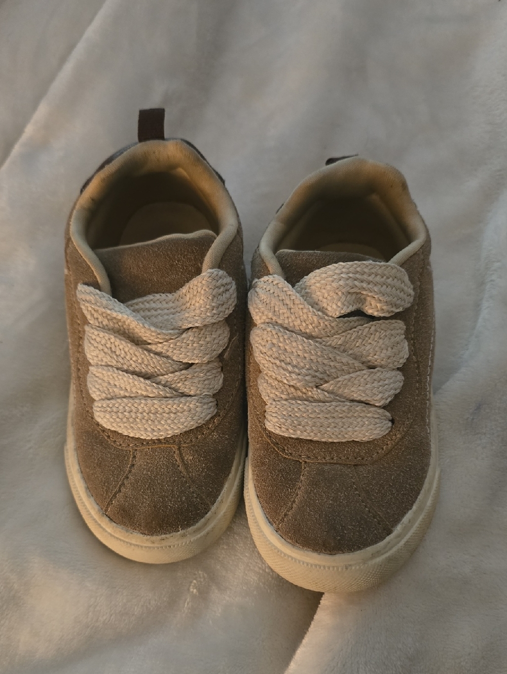 Carter's Tan Suede Kids Sneakers with Cream Laces